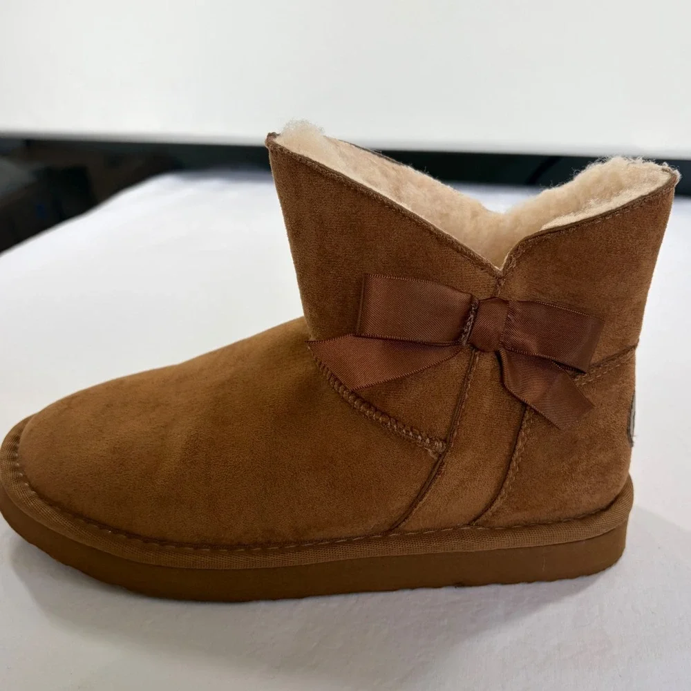 Pawz by Bearpaw Kids Chestnut Brown Suede Bow Ankle Boots WM20648Y Size 3